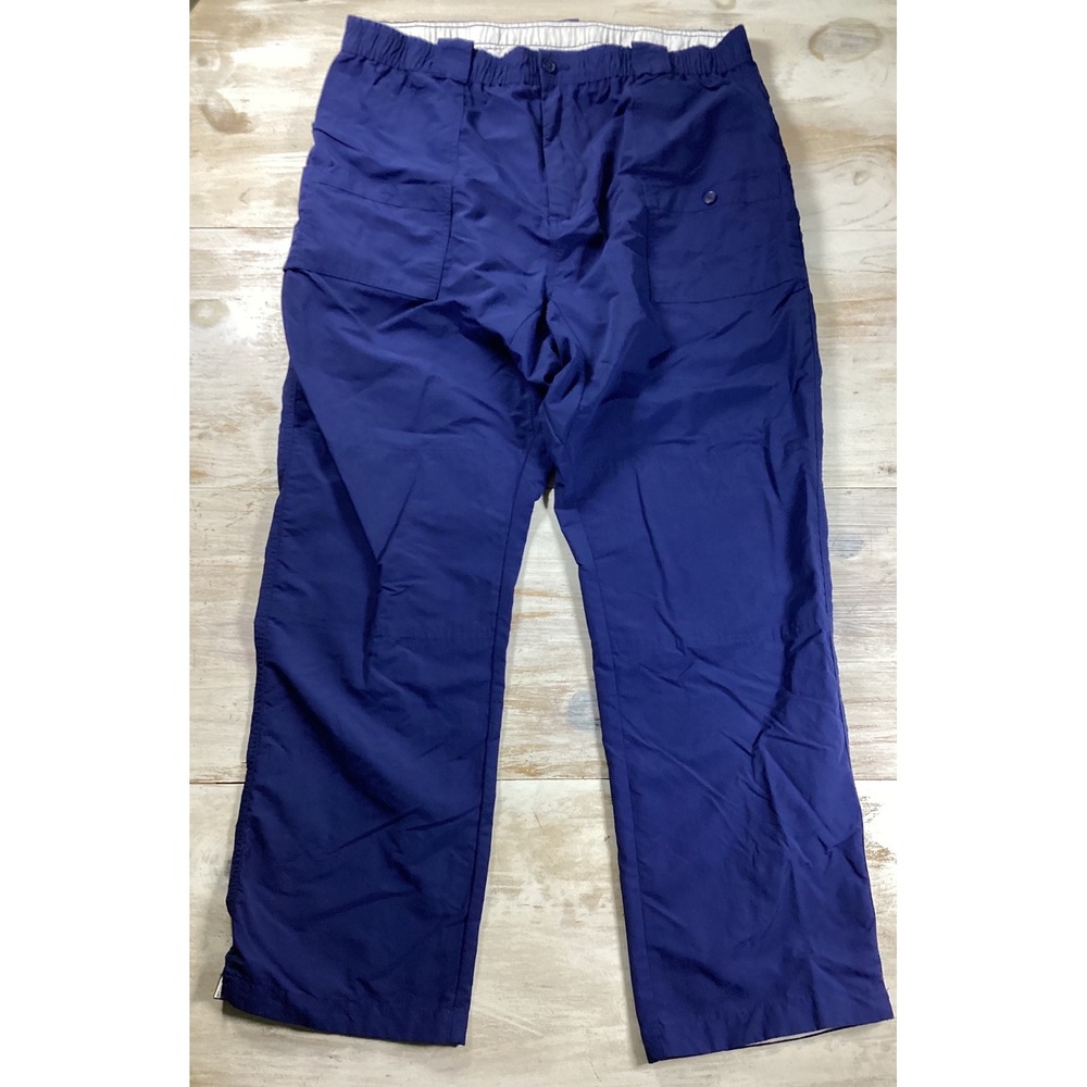 AFTCO Mens Blue Nylon Fishing Pants Elastic Waist Size 42 Cargo Pockets 1583